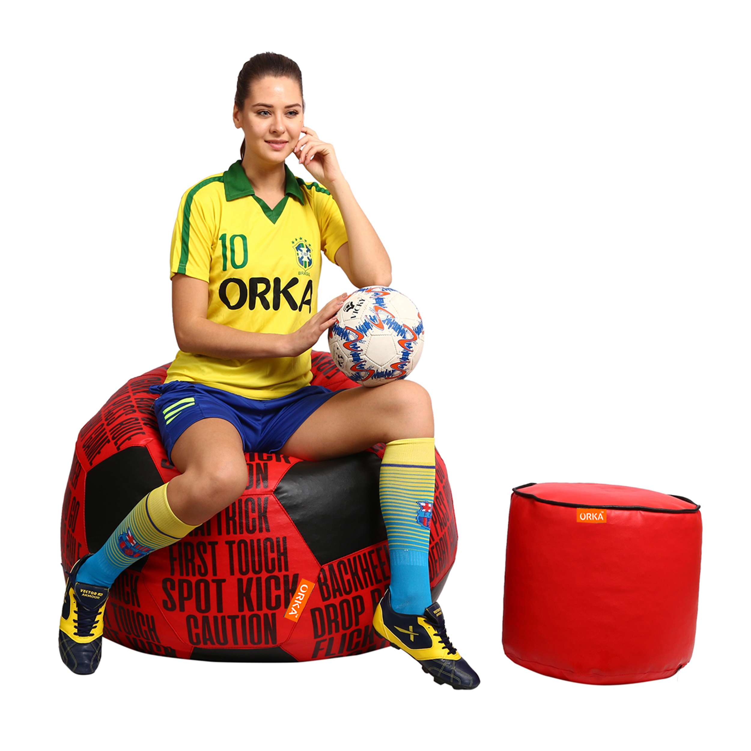 Orka Digital Printed XXXL Foorball With Mathching Footstool Filled Bean Bag With Beans (FB13 Teal,Black) view 4